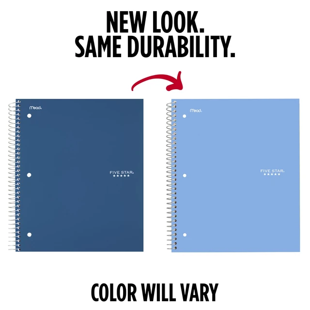 Alt view image 2 of 6 - Five Star 820003NH0 Spiral Notebook, 3 Subject, College Ruled, 8.5" x 11", 150 Sheets, Blue (Color May Vary) + Study App