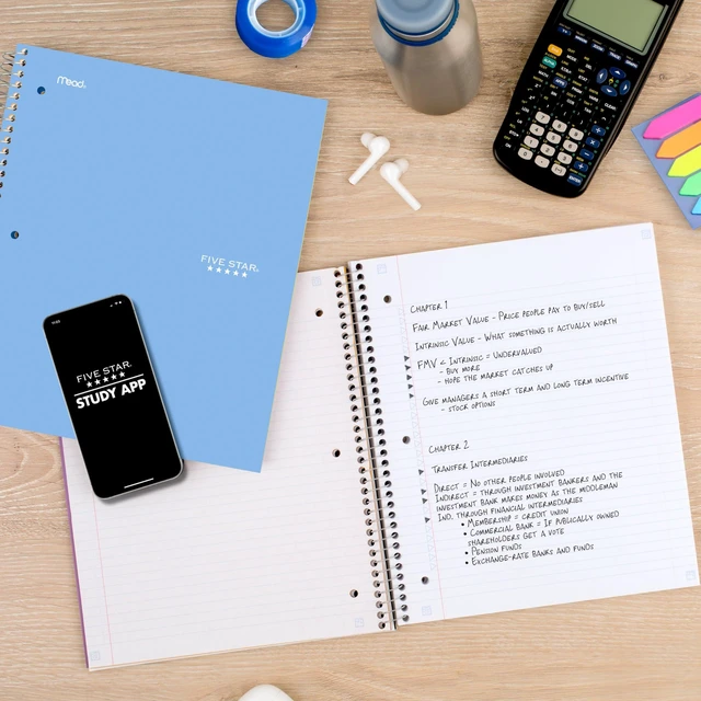 Alt view image 6 of 6 - Five Star 820003NH0 Spiral Notebook, 3 Subject, College Ruled, 8.5" x 11", 150 Sheets, Blue (Color May Vary) + Study App