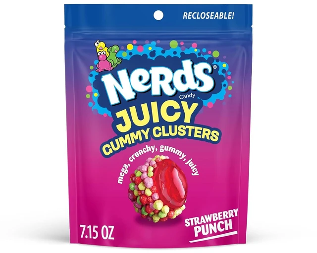 Main image of NERDS Juicy Gummy Clusters Strawberry Punch Candy, Stand-Up Bag, 7.15oz