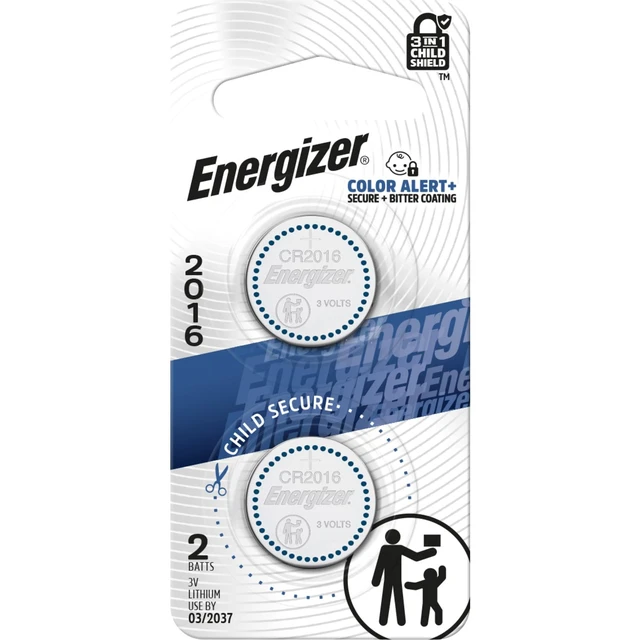 Alt view image 3 of 6 - Energizer 2016 3V Lithium Coin Batteries (2 Pack) with 3-in-1 Child Shield