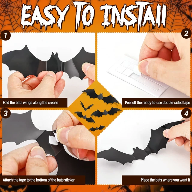 Alt view image 5 of 6 - 140Pcs Real Scary Bat Stickers for Halloween Party Decor