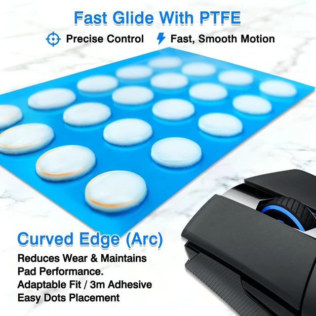 Alt view image 3 of 7 - 80-Pcs PTFE Mouse Skates Set, 6mm White Glide Dots with Curved Edges, Strong Adhesive for Custom Gaming Mouse