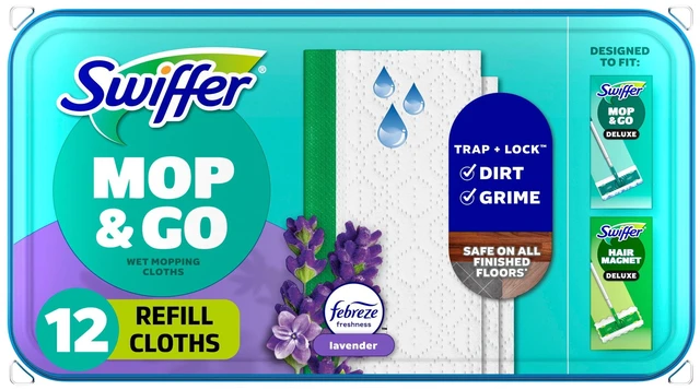 Main image of Swiffer Mop & Go, Wet Pads Refill, Floor Cleaner, Cleaning Cloths, Lavender, 12 Count