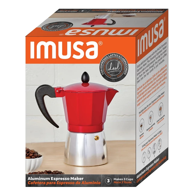 Alt view image 2 of 6 - IMUSA 3cup Cast Aluminum Stovetop Coffeemaker with Red Top