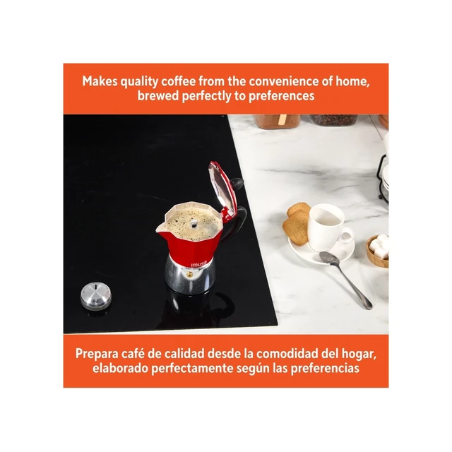 Alt view image 4 of 6 - IMUSA 3cup Cast Aluminum Stovetop Coffeemaker with Red Top