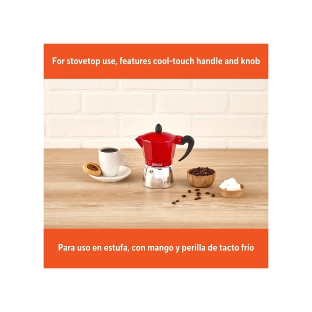 Alt view image 5 of 6 - IMUSA 3cup Cast Aluminum Stovetop Coffeemaker with Red Top