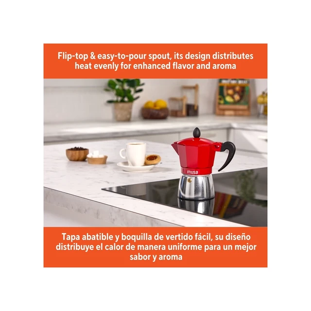 Alt view image 6 of 6 - IMUSA 3cup Cast Aluminum Stovetop Coffeemaker with Red Top