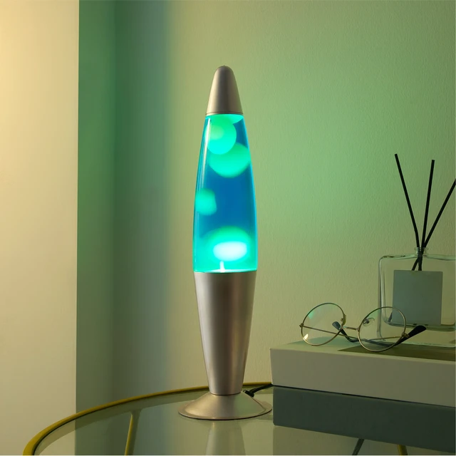 Alt view image 2 of 7 - Urban Shop 16" Yellow/Blue Motion Volcano Lamp, Yellow Wax in Blue Liquid, Silver Metal Base