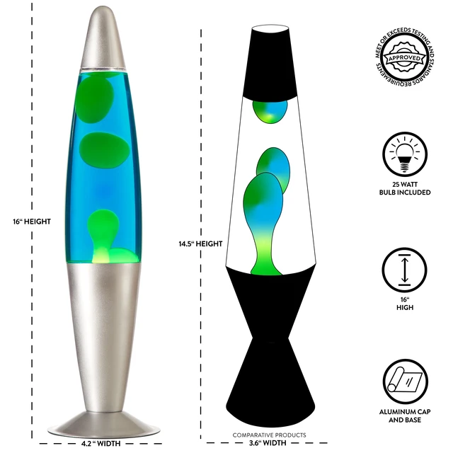 Alt view image 3 of 7 - Urban Shop 16" Yellow/Blue Motion Volcano Lamp, Yellow Wax in Blue Liquid, Silver Metal Base