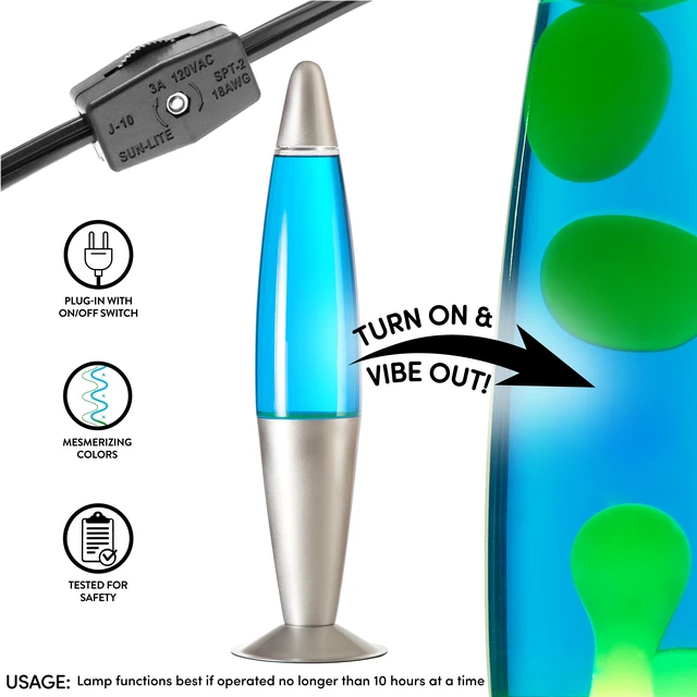 Alt view image 4 of 7 - Urban Shop 16" Yellow/Blue Motion Volcano Lamp, Yellow Wax in Blue Liquid, Silver Metal Base