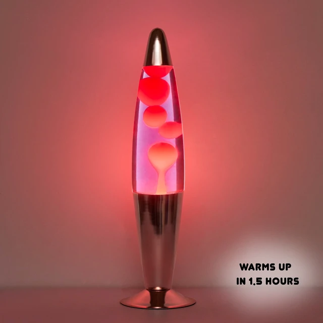 Alt view image 2 of 5 - Urban Shop, 16" Rose Gold LED Motion Volcano Lamp, Pink Wax in Pink Liquid, Chrome Metal Base