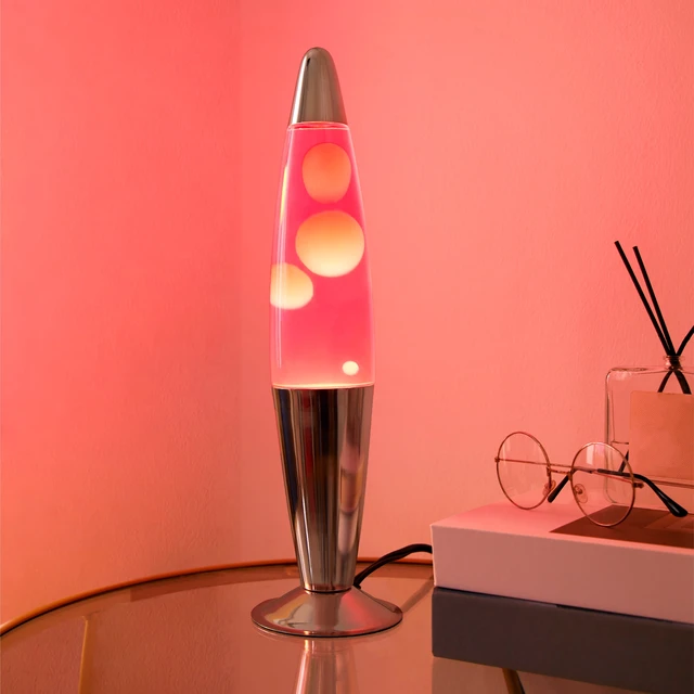 Alt view image 3 of 5 - Urban Shop, 16" Rose Gold LED Motion Volcano Lamp, Pink Wax in Pink Liquid, Chrome Metal Base