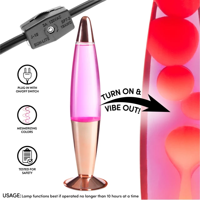 Alt view image 5 of 5 - Urban Shop, 16" Rose Gold LED Motion Volcano Lamp, Pink Wax in Pink Liquid, Chrome Metal Base