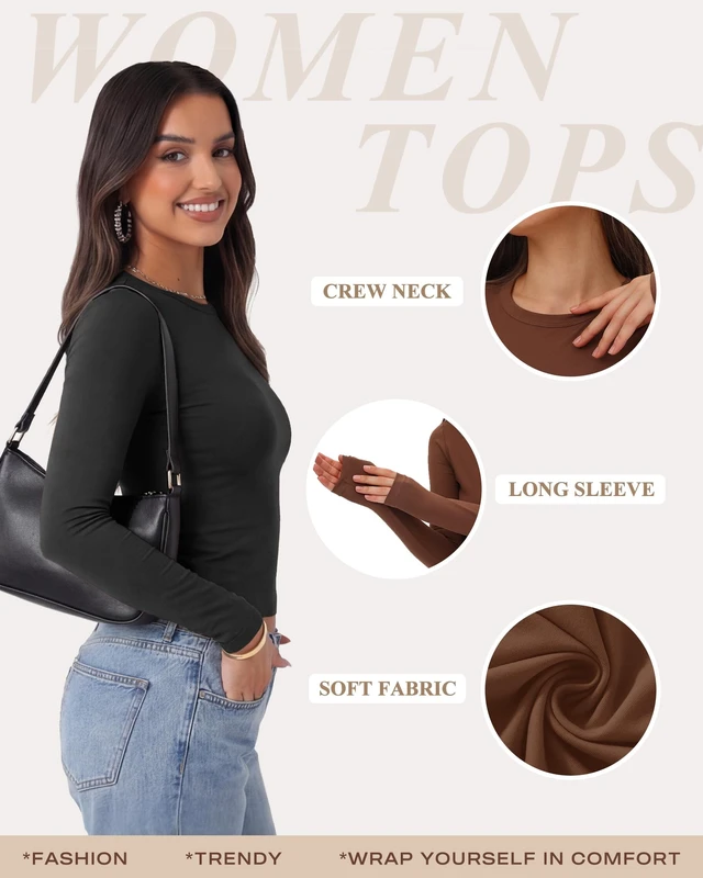 Alt view image 3 of 5 - TNNZEET Long Sleeve Shirts for Women Fall Fashion Workout Crop Top Y2K 2026