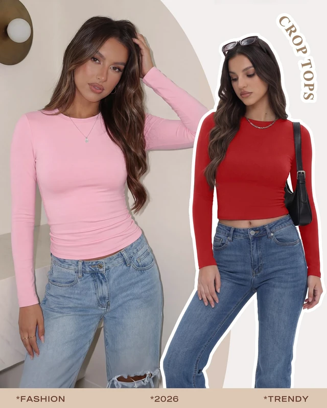 Alt view image 4 of 5 - TNNZEET Long Sleeve Shirts for Women Fall Fashion Workout Crop Top Y2K 2026