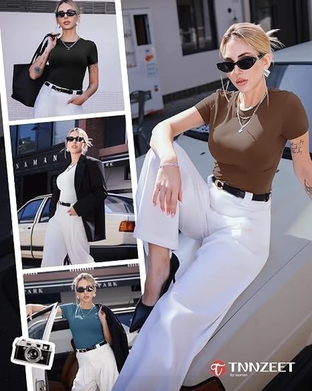 Alt view image 2 of 5 - TNNZEET Basic Tees for Women Slim Fit Short Sleeve Tshirts Casual Clothes