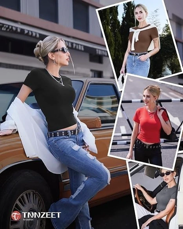 Alt view image 3 of 5 - TNNZEET Basic Tees for Women Slim Fit Short Sleeve Tshirts Casual Clothes