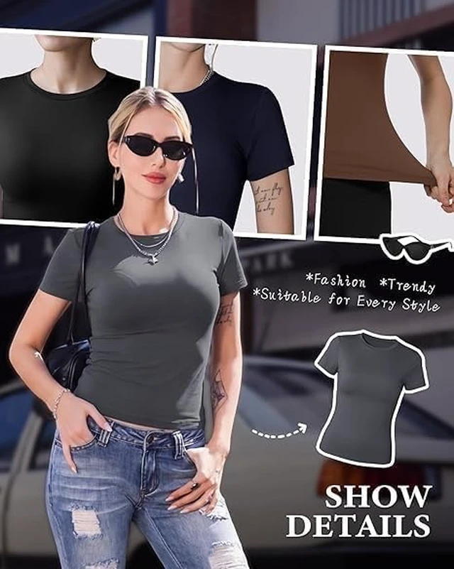 Alt view image 4 of 5 - TNNZEET Basic Tees for Women Slim Fit Short Sleeve Tshirts Casual Clothes