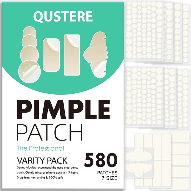 Main image of QUSTERE 580 Count Pimple Patches for Face, Large Hydrocolloid Acne Patches Stickers Bandages, Blemishes Zit Breakouts for Cheeks, Forehead, Chin, Nose for Full Face & Body | 7 Sizes | 4 Shapes