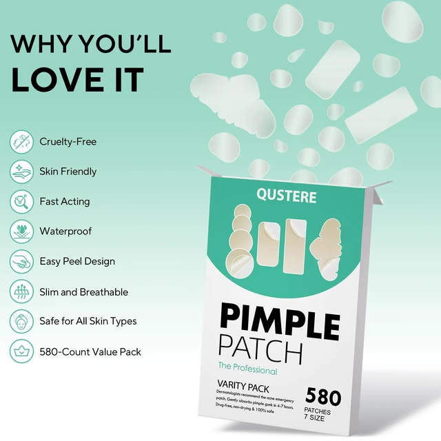 Alt view image 5 of 7 - QUSTERE 580 Count Pimple Patches for Face, Large Hydrocolloid Acne Patches Stickers Bandages, Blemishes Zit Breakouts for Cheeks, Forehead, Chin, Nose for Full Face & Body | 7 Sizes | 4 Shapes
