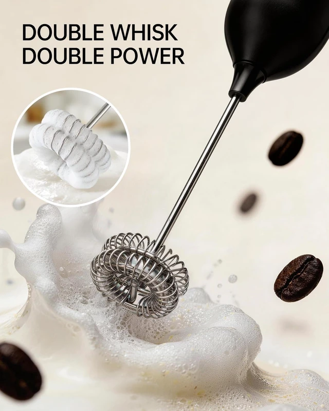 Alt view image 4 of 7 - CIRCLE JOY Rechargeable Milk Frother Handheld with Stand, Dual Spring Whisk Head Electric Coffee Frother Foam Maker, Portable Drink Mixer for Cappuccino, Latte, Matcha, Black