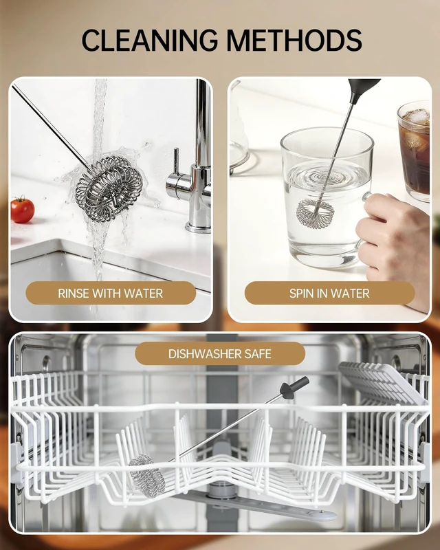 Alt view image 6 of 7 - CIRCLE JOY Rechargeable Milk Frother Handheld with Stand, Dual Spring Whisk Head Electric Coffee Frother Foam Maker, Portable Drink Mixer for Cappuccino, Latte, Matcha, Black