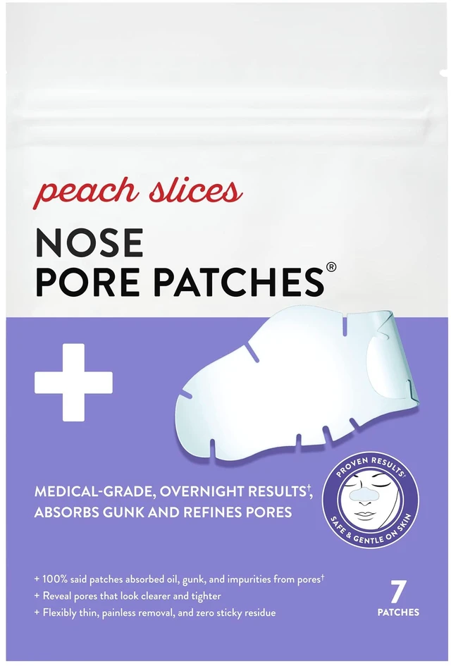 Main image of Peach Slices - Nose Pore Patches (7 ct) - Overnight Blackhead Remover - Pore Strips - Absorbs Gunk - Thin, Flexible & Painless - Hydrocolloid Patches - Vegan & Cruelty Free - Korean Skin Care & Beauty