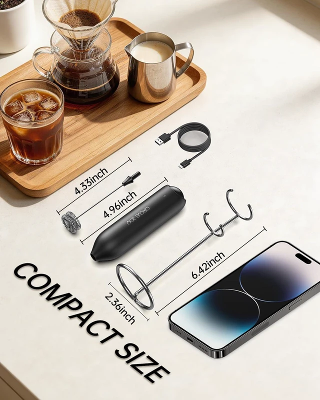 Alt view image 7 of 7 - CIRCLE JOY Rechargeable Milk Frother Handheld with Stand, Dual Spring Whisk Head Electric Coffee Frother Foam Maker, Portable Drink Mixer for Cappuccino, Latte, Matcha, Black
