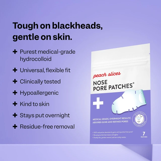 Alt view image 2 of 7 - Peach Slices - Nose Pore Patches (7 ct) - Overnight Blackhead Remover - Pore Strips - Absorbs Gunk - Thin, Flexible & Painless - Hydrocolloid Patches - Vegan & Cruelty Free - Korean Skin Care & Beauty