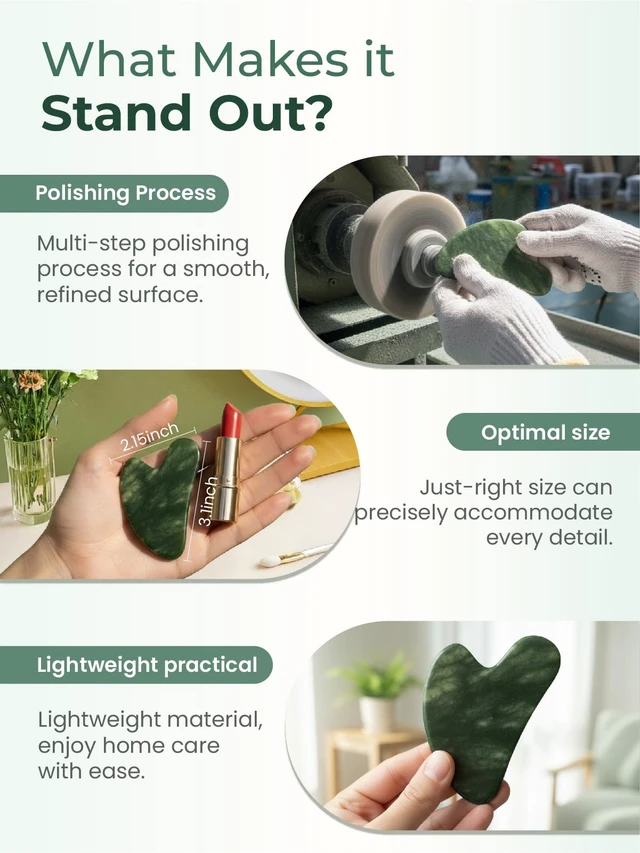 Alt view image 2 of 5 - Gua Sha Facial Tools, Natural Jade Stone Guasha Tool for Face Acupuncture Therapy Trigger Point Treatment, Gua Sha Scraping Massage Tool (Green)