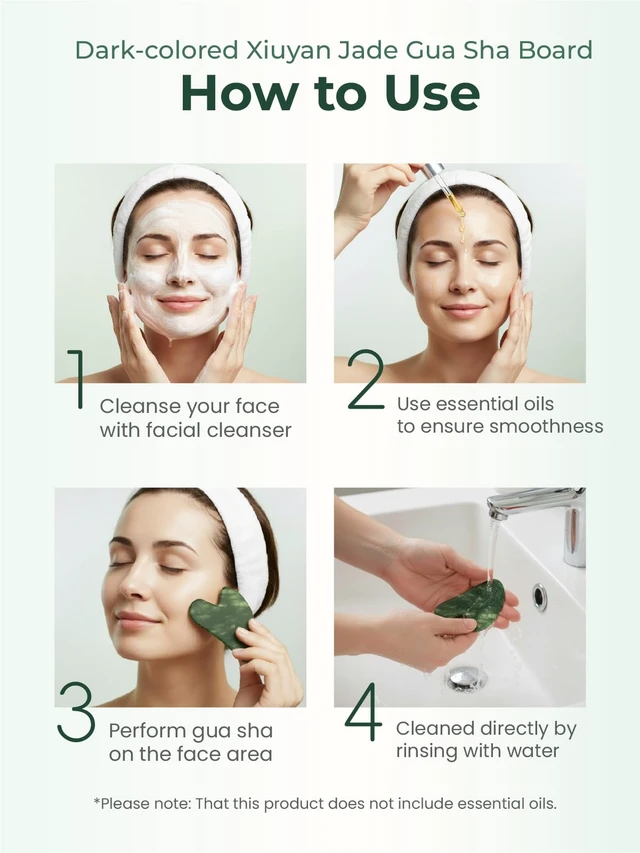 Alt view image 3 of 5 - Gua Sha Facial Tools, Natural Jade Stone Guasha Tool for Face Acupuncture Therapy Trigger Point Treatment, Gua Sha Scraping Massage Tool (Green)