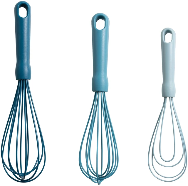 Main image of Mainstays 3-Piece Silicone Whisk Set, 10.5 in/10.4 in/9.6 in, Blue