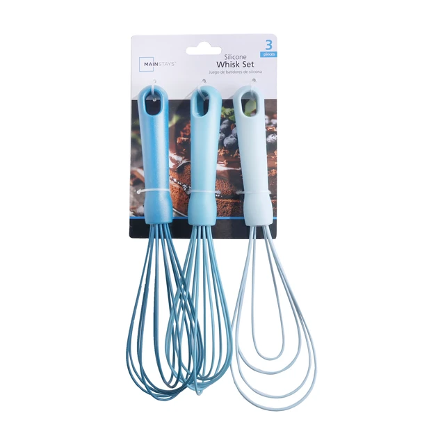 Alt view image 6 of 6 - Mainstays 3-Piece Silicone Whisk Set, 10.5 in/10.4 in/9.6 in, Blue