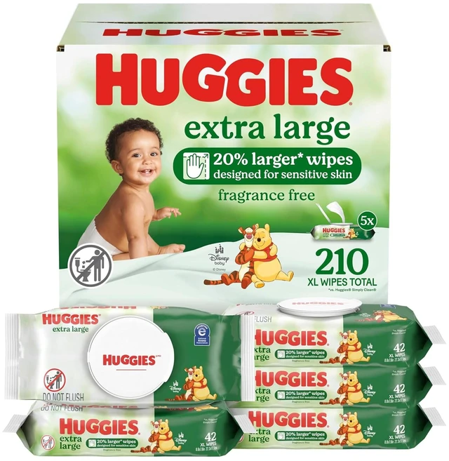 Main image of Huggies Extra Large Baby Wipes, Unscented, 5Packs, 210Wipes