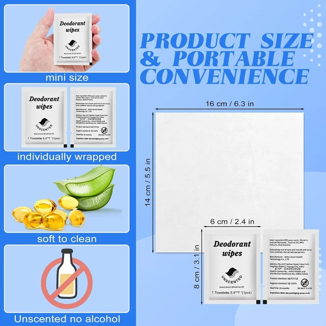 Alt view image 3 of 6 - Twoworld 50 Individually Wrapped Travel Deodorant Body Wipes Bulk