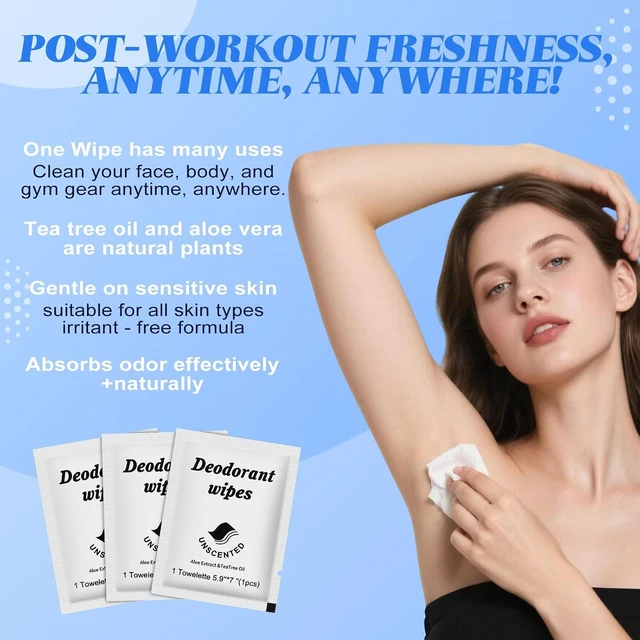 Alt view image 6 of 6 - Twoworld 50 Individually Wrapped Travel Deodorant Body Wipes Bulk