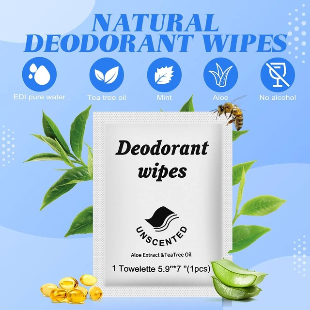 Alt view image 4 of 6 - Twoworld 50 Individually Wrapped Travel Deodorant Body Wipes Bulk