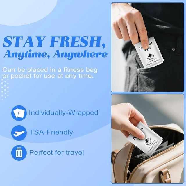 Alt view image 5 of 6 - Twoworld 50 Individually Wrapped Travel Deodorant Body Wipes Bulk