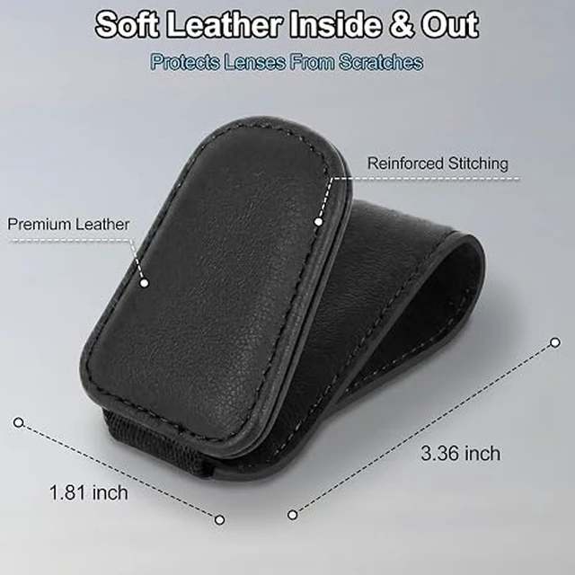 Alt view image 2 of 6 - Magnetic Leather Sunglass Holder for Car, Eyeglasses Clip for Visor(Black)