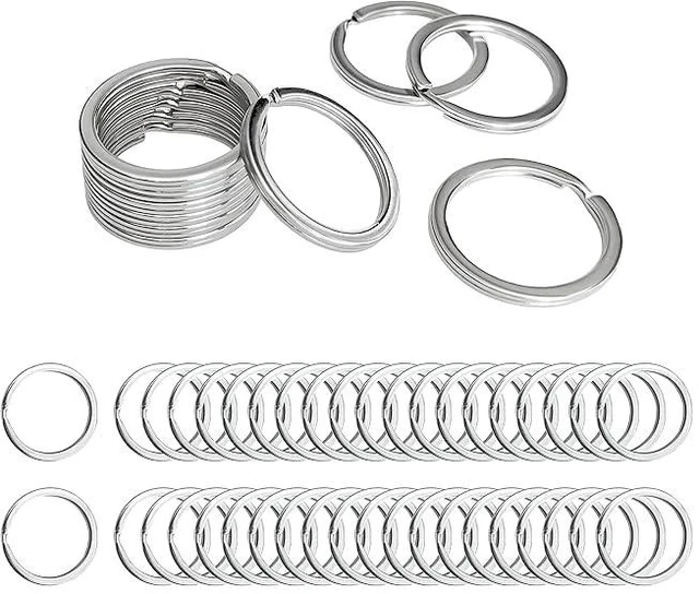 Main image of 50pcs Flat Key Rings 1 inches Flat Key Rings Metal Keychain Rings Split Keyrings Flat O Ring for Home Car Office Keys Attachment(Silver)