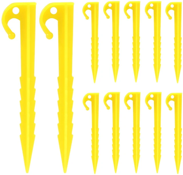Main image of 12 Pack Plastic Tent Stakes, 5.7 Inch Yellow