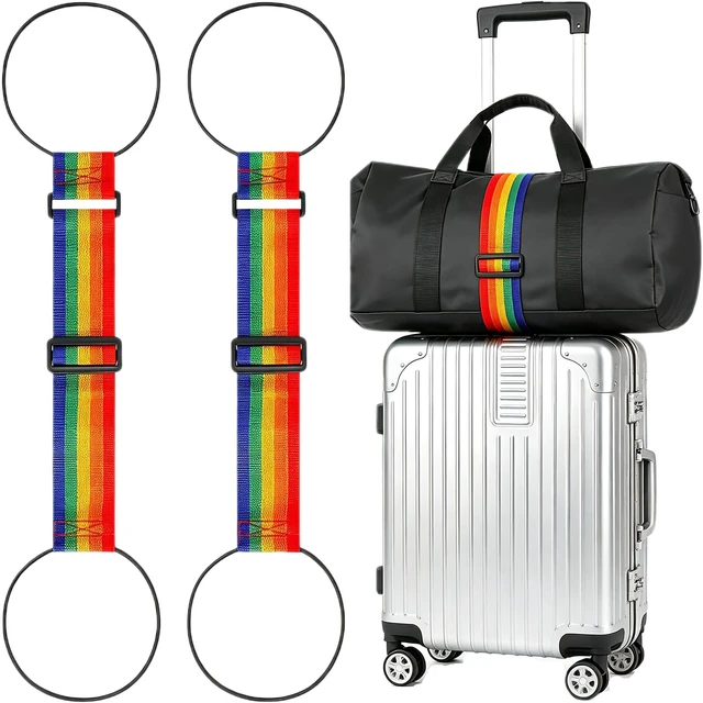 Main image of Adjustable Luggage Straps, 2 Pack Rainbow Elastic Bungee Connector, Heavy Duty Travel Belt to Connect Two Suitcases, Secure Add-a-Bag Strap for Carry On, Cruise & Travel Essentials