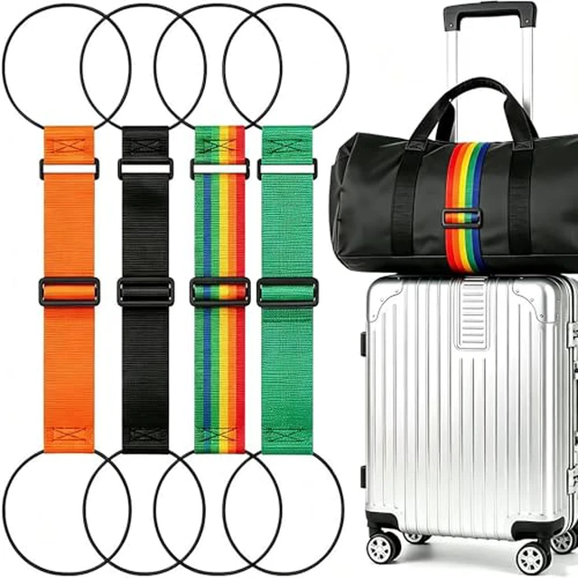 Alt view image 3 of 5 - Adjustable Luggage Straps, 2 Pack Rainbow Elastic Bungee Connector, Heavy Duty Travel Belt to Connect Two Suitcases, Secure Add-a-Bag Strap for Carry On, Cruise & Travel Essentials
