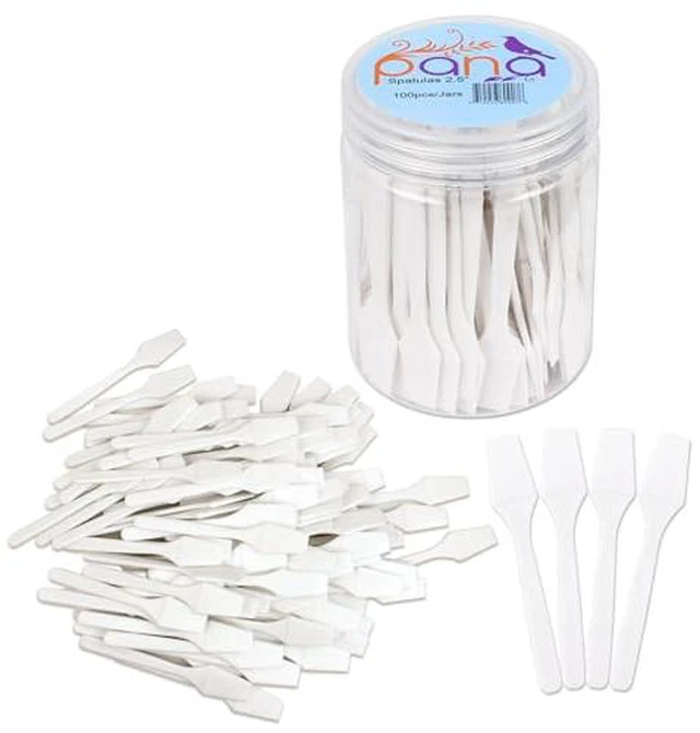 Alt view image 2 of 7 - 100pcs Brand Cosmetic Make Up Disposable Plastic 2.5" Spatulas Skin Care Facial Cream Mask Spatula (100 Pieces in a Container) (WHITE)