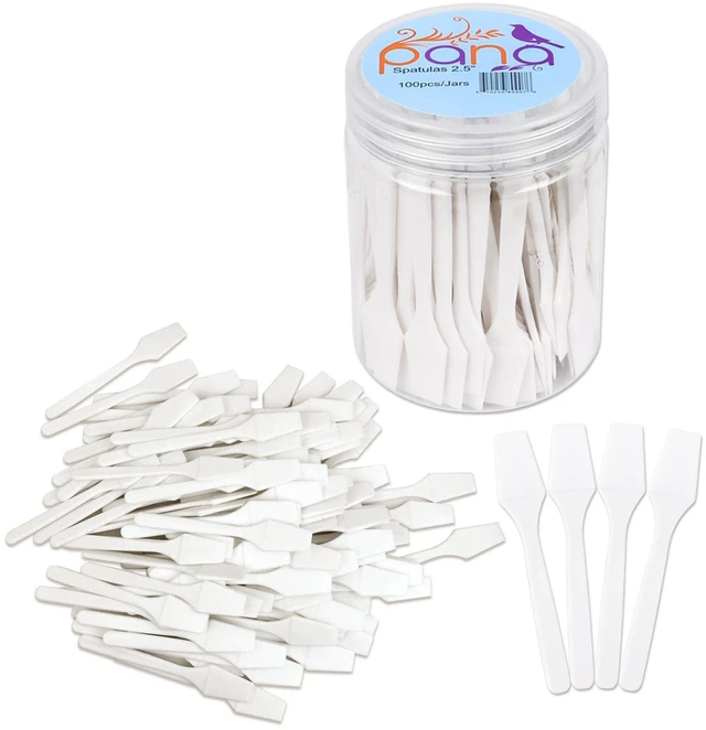Main image of 100pcs Brand Cosmetic Make Up Disposable Plastic 2.5" Spatulas Skin Care Facial Cream Mask Spatula (100 Pieces in a Container) (WHITE)