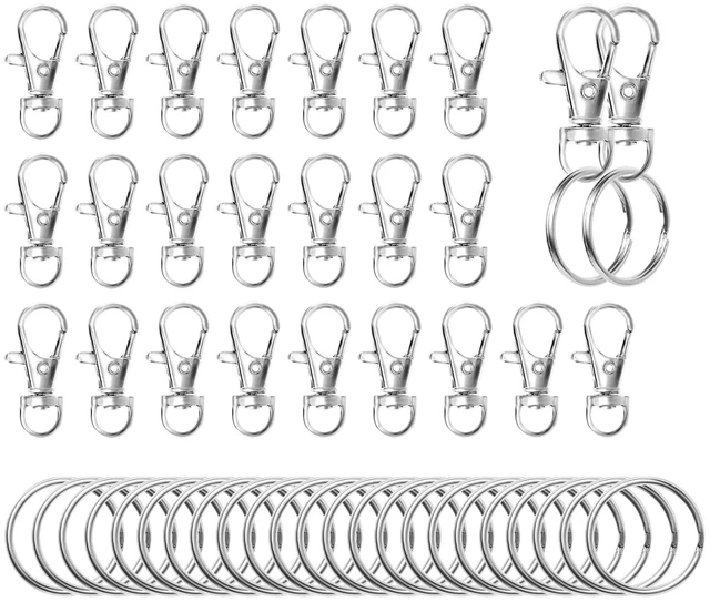 Main image of Swivel Snap Hooks with Split Key Rings Premium Metal Silver Lobster Claw Trigger Clasps for Keychain Clip Lanyard Bag Purse Tag Jewelry Making Crafts