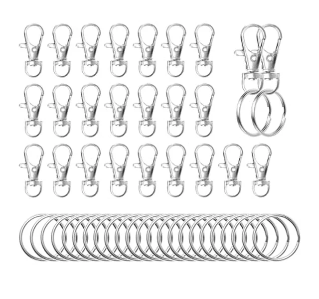 Alt view image 2 of 7 - Swivel Snap Hooks with Split Key Rings Premium Metal Silver Lobster Claw Trigger Clasps for Keychain Clip Lanyard Bag Purse Tag Jewelry Making Crafts