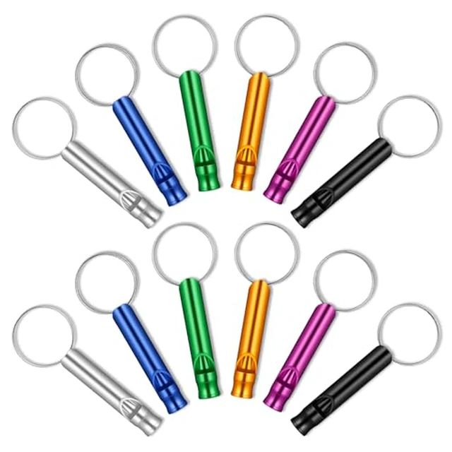 Alt view image 2 of 2 - Emergency Keychain, 12 Pcs Aluminum Bear Whistle with Key Ring, Loud Survival Safety Whistle for Outdoor Camping, Hiking, Hunting (6 Colors)