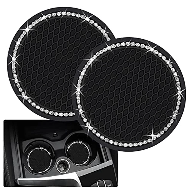Alt view image 2 of 5 - 2PCS Bling Car Cup Coaster, 2.75 Inch Auto Cup Holder Insert Coasters Silicone Anti-Slip Crystal Rhinestone Drink Mat, Universal Vehicle Interior Accessories for Women Girls (Black)