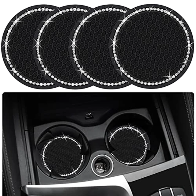 Alt view image 3 of 5 - 2PCS Bling Car Cup Coaster, 2.75 Inch Auto Cup Holder Insert Coasters Silicone Anti-Slip Crystal Rhinestone Drink Mat, Universal Vehicle Interior Accessories for Women Girls (Black)